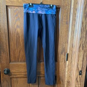 Lululemon Navy Blue Leggings with Patterned Waistband